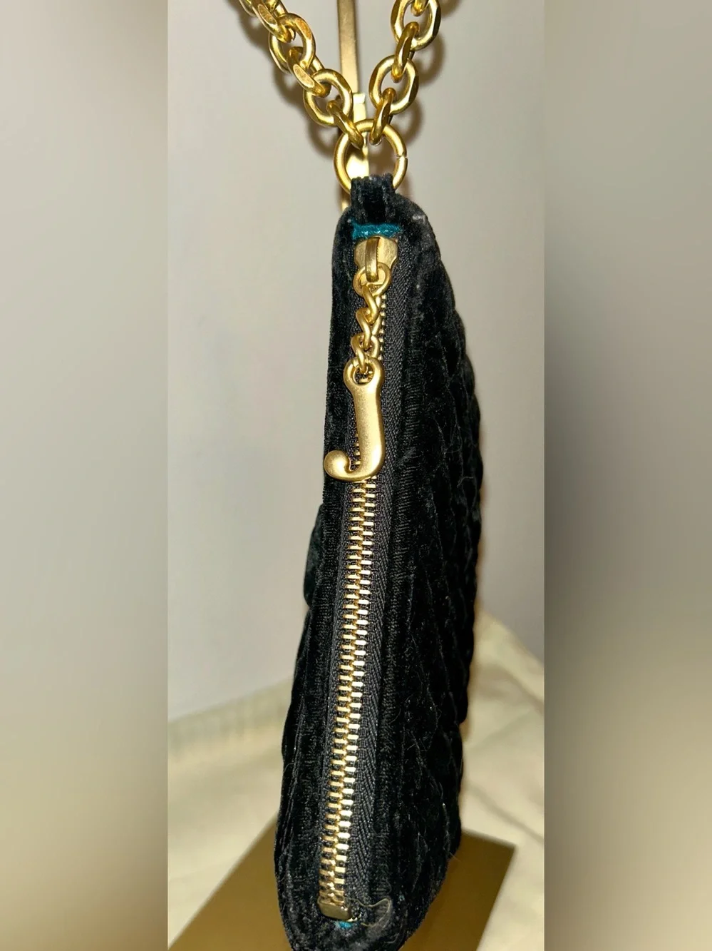 Juicy Couture Rare Y2KVintage Black Plushy Clutch, Gold Brass Chain Wristlet